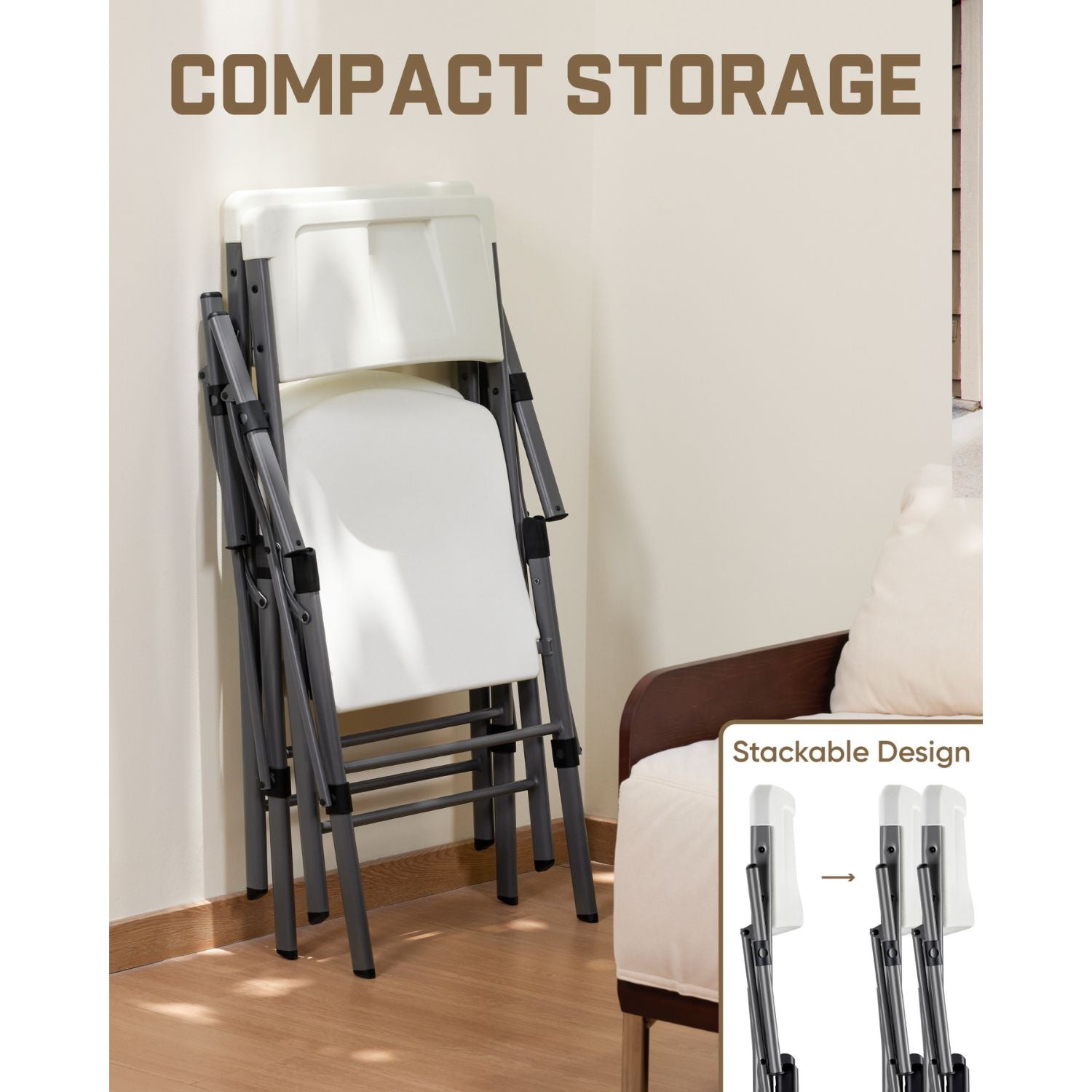 FanttikOutdoor Portable Plastic Folding Chair, Armrest, Indoor Outdoor Heavy Duty Office Seat with Steel Frame, 350 lbs Capacity for Home, Party, Wedding, Garden, Stadium, 2-Pack, White Zeta H8 Ultra