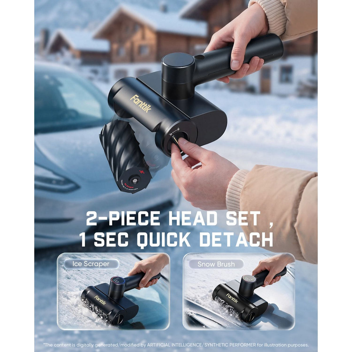 A simple twist pops the knob and releases the brush head in just 1 second — letting you switch seamlessly between de-icing and snow sweeping.