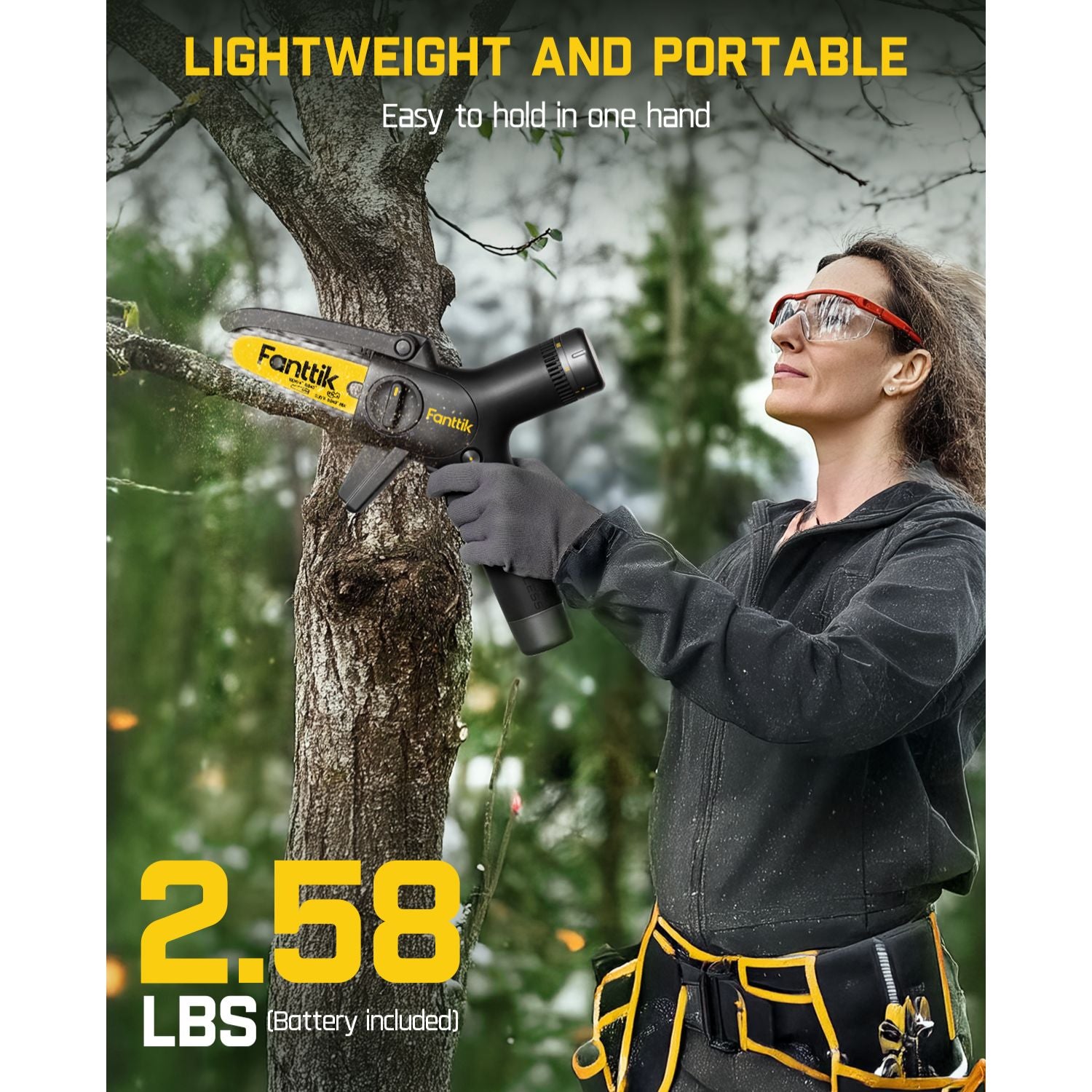 Fanttik W10 APEX Mini Chainsaw with LED Display, Brushless Motor, 2500 mAh, Handheld Electric Chainsaw Cordless for Tree Wood, Tools for Household and Garden