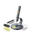 A Fanttik T1 Max Soldering Iron Kit on a white background, featuring a black metal stand, a black handheld drill with a green power button and yellow brand logo, various drill bits, sanding discs, and a cleaning cloth.