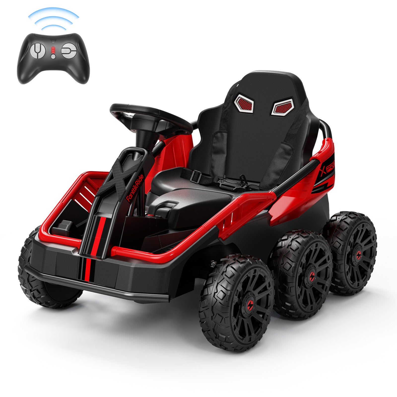 FanttikRide 24V Ride on Toys for Big Kids, 6 Eva Wheels UTV, 4x75W 5.9MPH Powerful Electric Car, 4WD/2WD Switch, Parent Remote, 4 Shock Absorbers, Ideal Gift for Kids Ages 3+