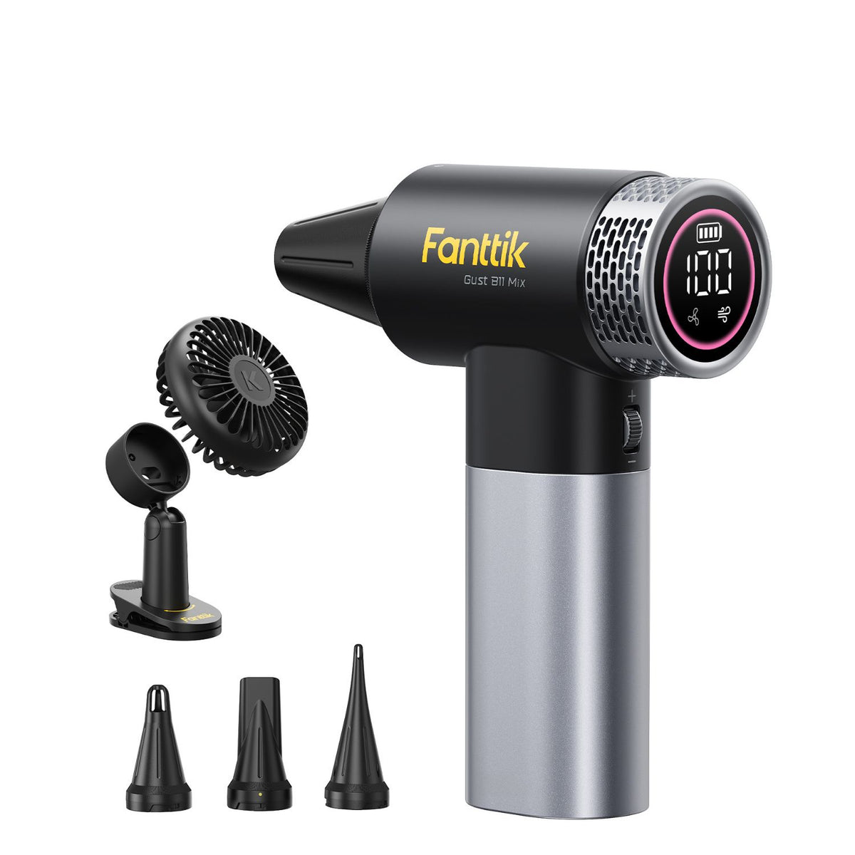 Fanttik B11 Mix 2-in-1 electric air duster and fan with nozzles, black and silver