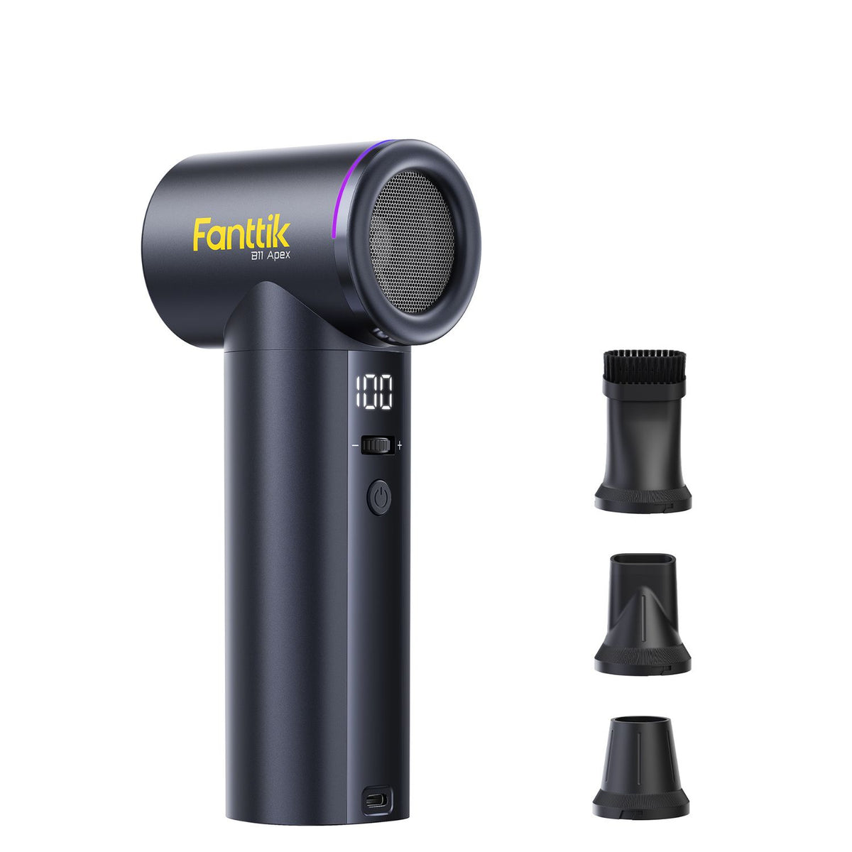 Fanttik B11 Apex electric air duster with digital display and nozzle attachments
