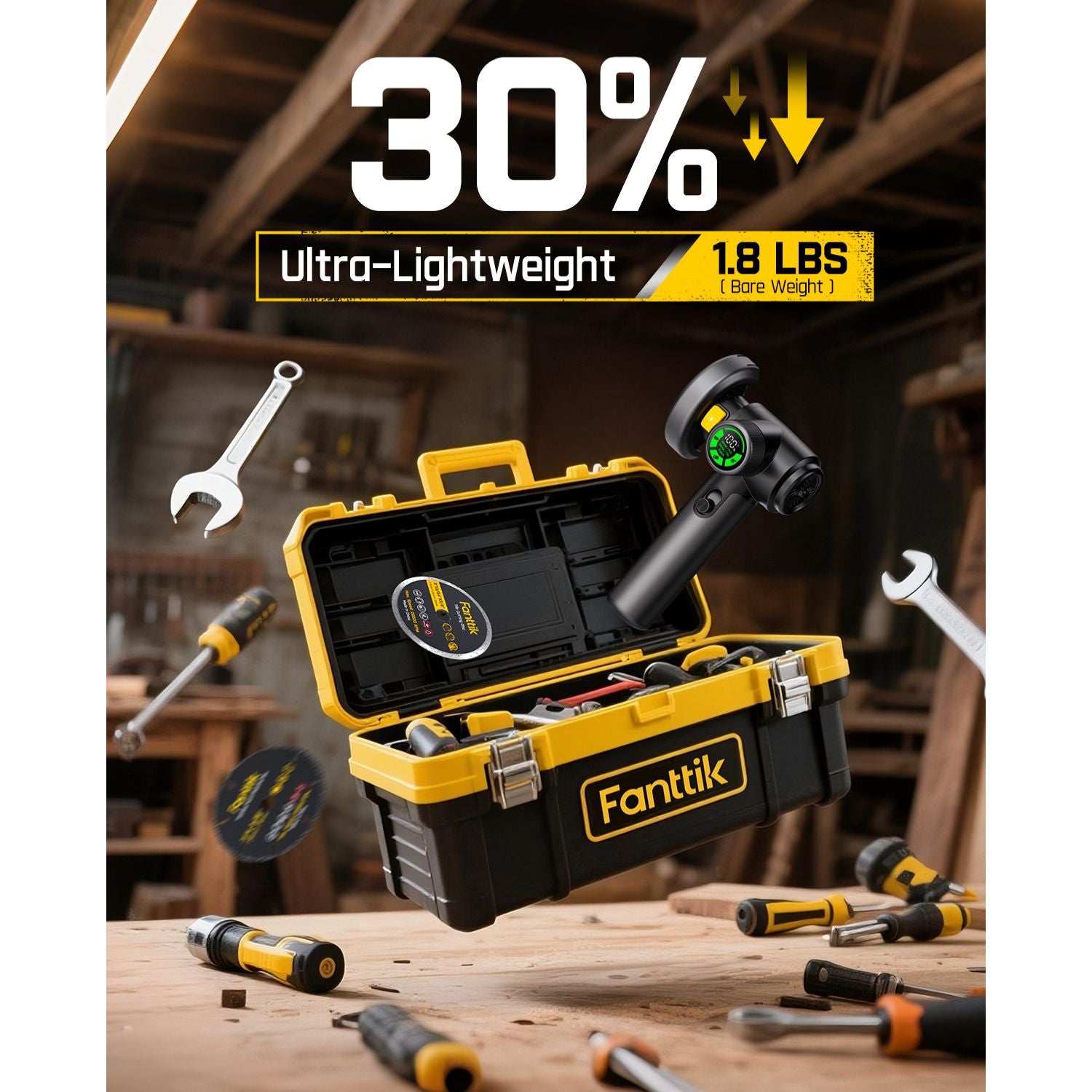 Fanttik M10 ACE Cordless Angle Grinder Brushless, 3 Inch Compact Cut Off Tool with LED Display, 3 Variable Modes, Double Security, Type-C Fast Charging, 10000RPM Mini Cutter with 4 Blades