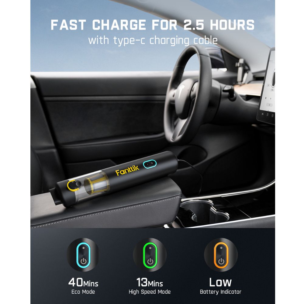Fanttik Slim V8 Apex Car Vacuum, 19000PA High Power, 4 in 1 Portable Mini Vacuum, 2.5H Type-C Fast Charge, 40 Mins Runtime, RobustClean™ Handheld Vacuum for Car, Home, Keyboard Cleaning