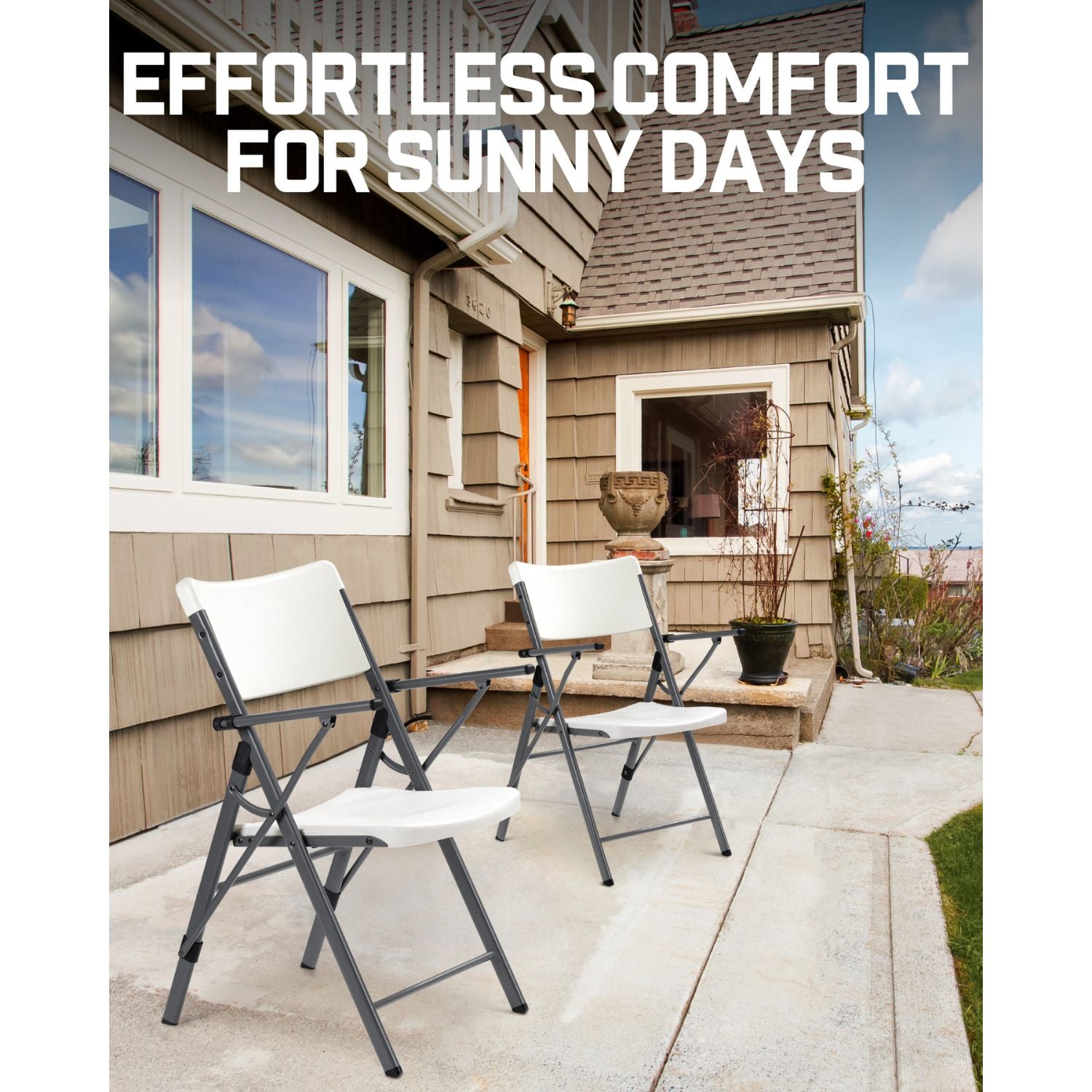 FanttikOutdoor Portable Plastic Folding Chair, Armrest, Indoor Outdoor Heavy Duty Office Seat with Steel Frame, 350 lbs Capacity for Home, Party, Wedding, Garden, Stadium, 2-Pack, White Zeta H8 Ultra