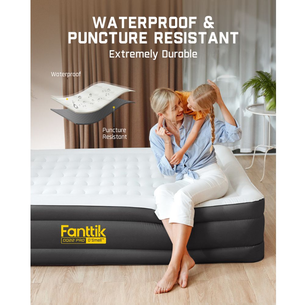 Fanttik OQ22 Pro Air Matress Queen with Built-in Pump, 22 Inches O'Smell™ PVC Air Mattress, One Button Inflation and Stop at Any Time, 720 LBS Support Airbed for Home,Outdoors,Sleepover