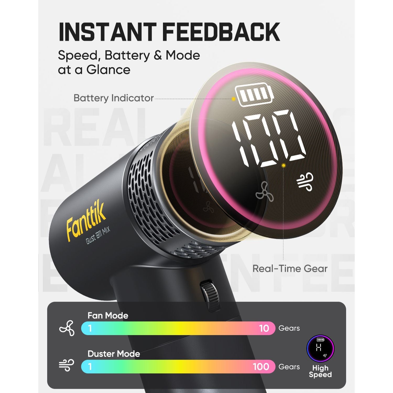 Fanttik Gust B11 Mix 2-in-1 Electric Air Duster & Fan, Dust Blower, 110000RPM Brushless Motor, Compressed Air Duster, 100 Stepless Gears, One-tap Booster, Electric Duster for PC, Electronics, Outdoor