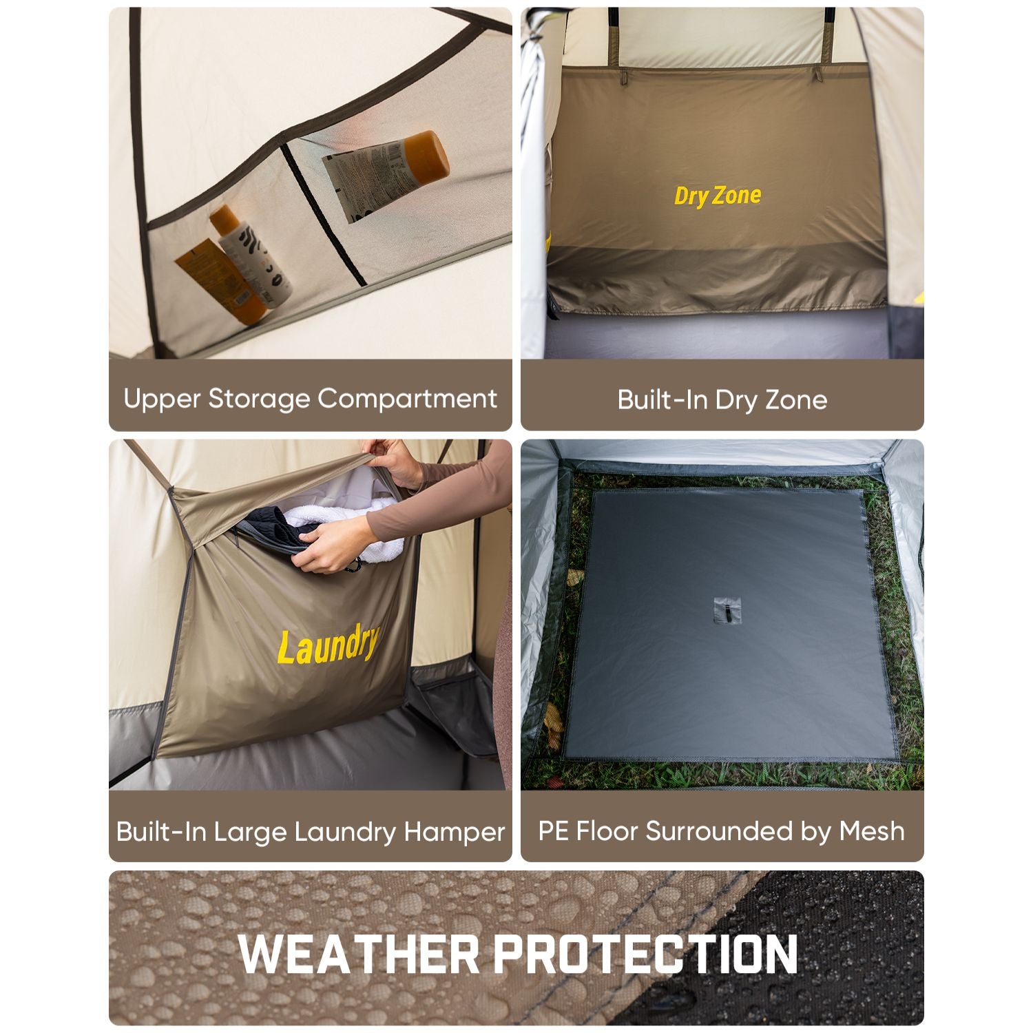 FanttikOutdoor Zeta A1 Pro Shower Tent, Instant Setup in 60 Seconds with Rainfly & Windproof, Portable with Carry Bag for Family Camping, Privacy Shelters Upgraded Ventilation