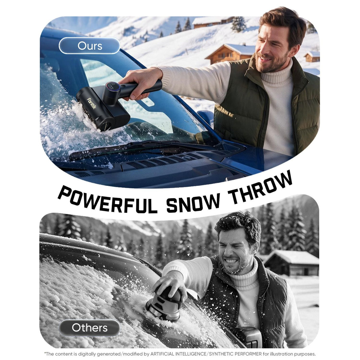 The reverse-rotation design of Fanttik Polar G10 Max Ice Scraper directs ice chips forward, so they won't bounce back onto the windshield or splash onto you