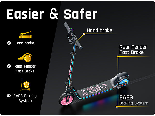 FanttikRide T10 Apex Electric Scooter for Kids 4.3-5.6 ft 200W Motor, LED Colorful Lights with Bluetooth Music Speaker, 7/10/12 MPH Digital Display,45W Fast Charging, Foldable E-Scooter