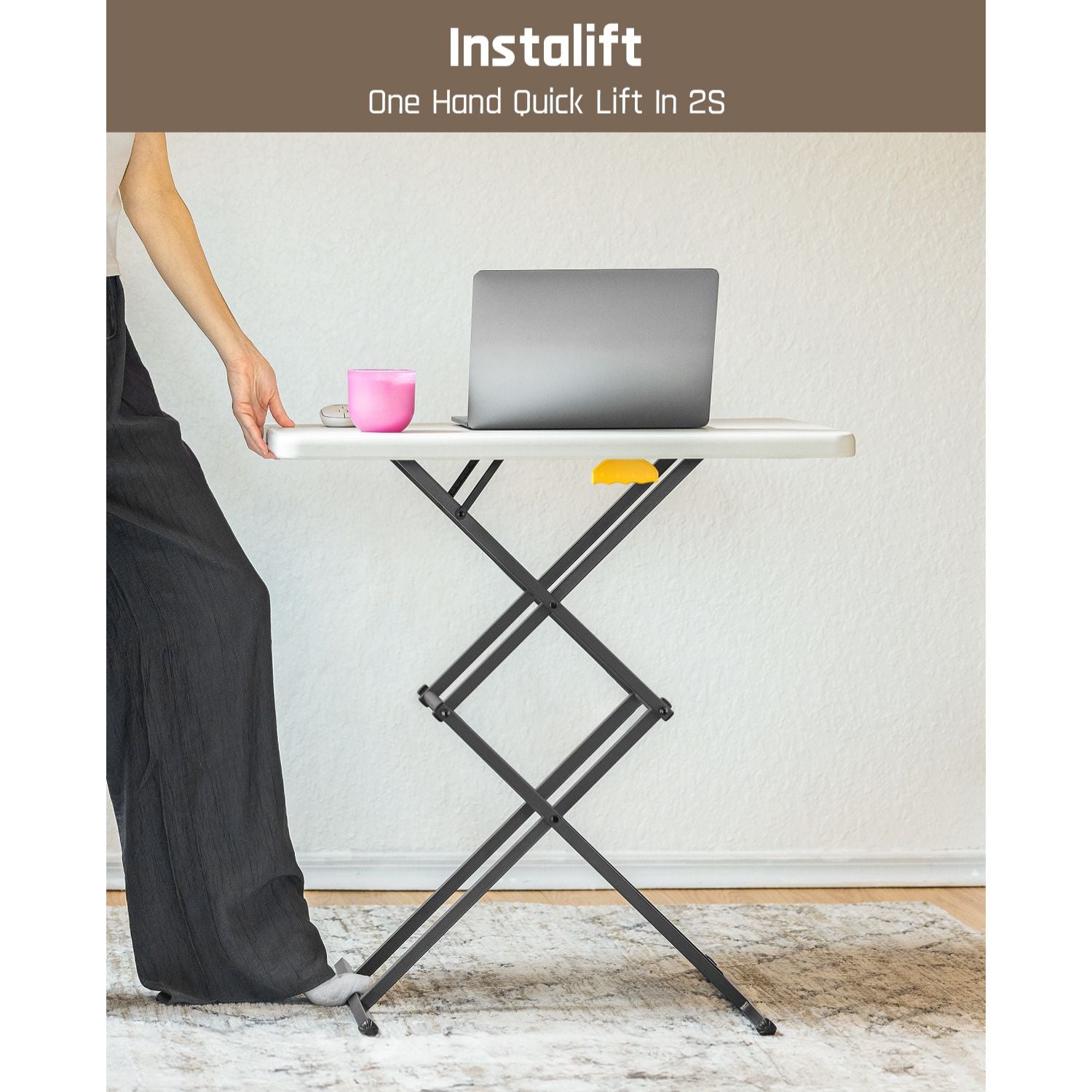 FanttikOutdoor 28 inch Small Folding Table, One-Handed Height Adjustment, 3 Heights, Lowering Lever, Instalift, Portable Side Table for Tv Tray, Desk, Kitchen, No Assembly, Granite White Zeta X1 Apex