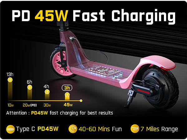 FanttikRide T10 Electric Scooter for Kids,LED Battery Level,7/10/12 MPH, Height Adjustable and 45W Fast Charging, Foldable Electric Scooter for Kids 4.3-5.6 ft, Foldable E-Scooter