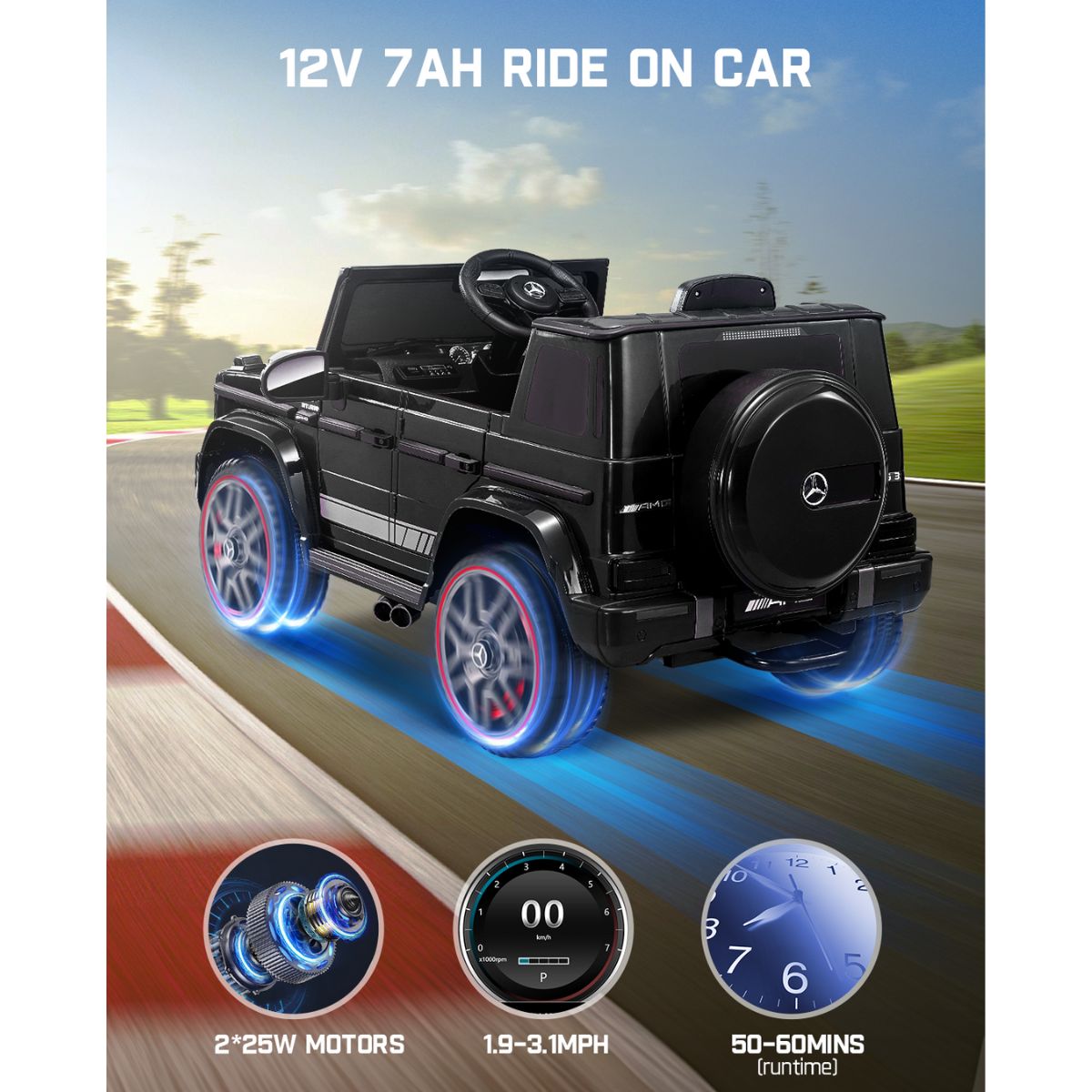 12V 10Ah Plus Size Licensed Ride on Car for Kids Ages 3-7, Electric Vehicle Ride on Toys w/Parent Remote, Wireless Music, Suspension System, Ideal Gift to Kids-AMG G63 Max, Black
