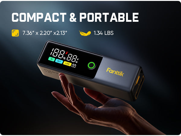 Fanttik Potent T10 1800A Portable Jump Starter, 12000mAh Jump Box for Car Battery for up to 7.0L Gas and 5.0L Diesel Engines, 12V Safe Lithium with Retractable Charging Cable, Power Bank & LED Display