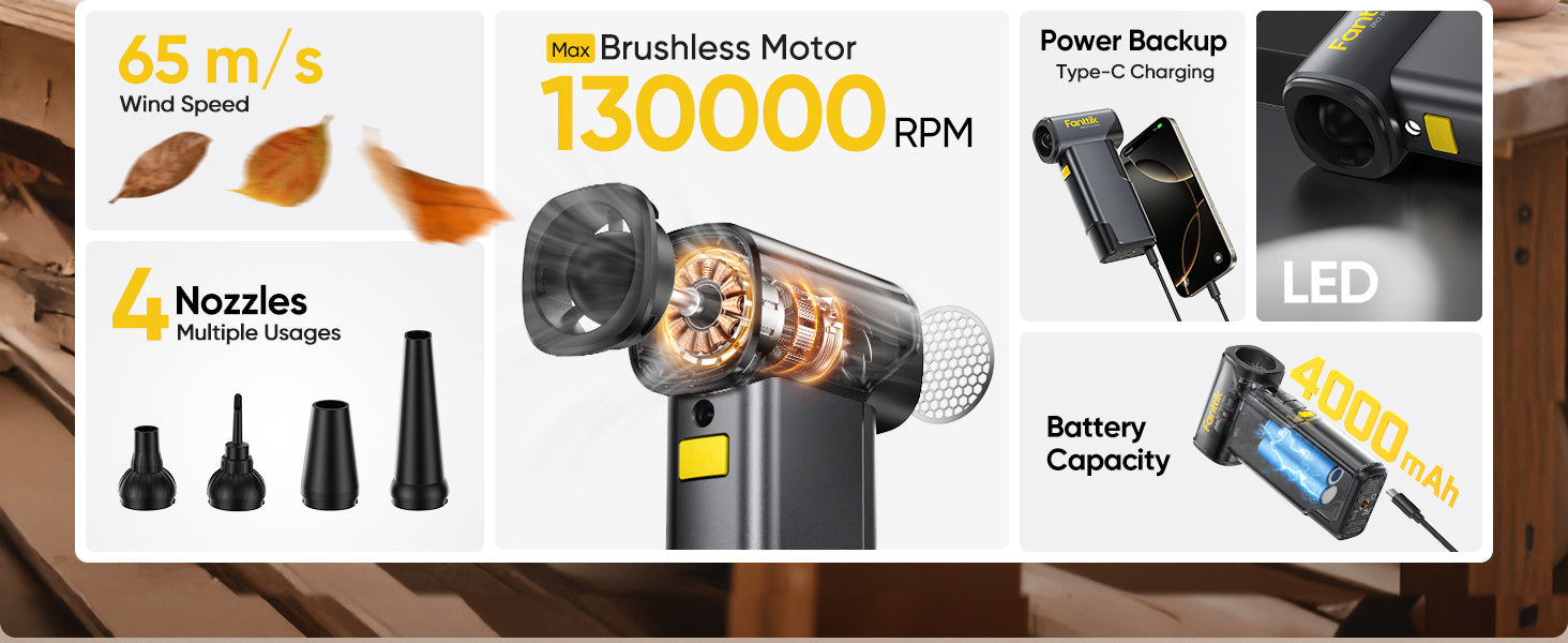 Fanttik B10 Pro Max Electric Air Duster, 130000RPM Brushless Motor, Compressed Air Duster, 6 Gears Adjustable, 28.8Wh Rechargeable Battery, Electric Duster for PC, Keyboard, Electronics and Workbench