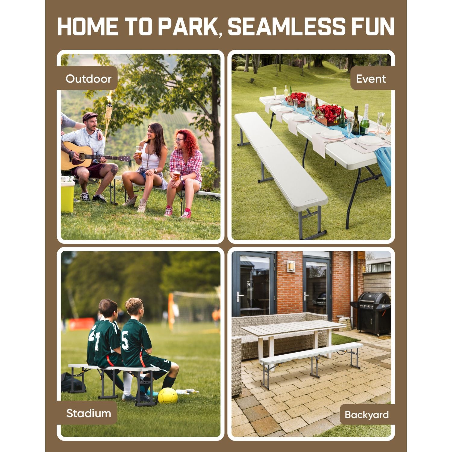 FanttikOutdoor 6ft Plastic Folding Bench with Safety Lock Carrying Handle, Portable Indoor Outdoor Bench for Party, Dining, Camping, Garden, Soccer Activities, No Assembly, 1 Pack, White Zeta I6 Pro