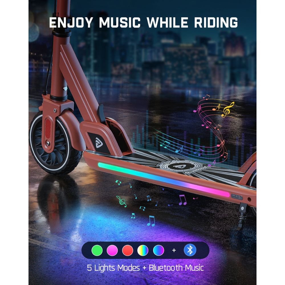 FanttikRide T9 Apex Electric Scooter for Kids 13+ 200W Motor, LED Colorful Lights with Bluetooth Music Speaker, 7/10/12 MPH Digital Display, Adjustable Height, Foldable E-Scooter for Teens