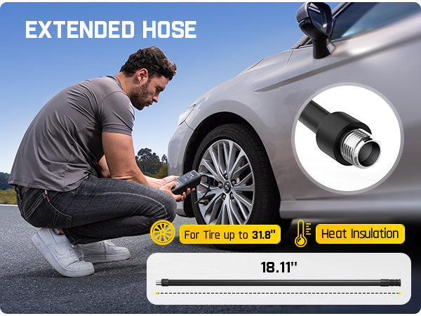 Once you have set the target pressure, start your inflator and let it run for a few minutes