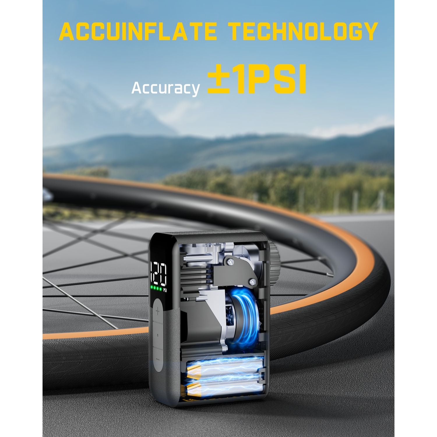 Fanttik X10 Ace Mini Tiny Bicycle Pump with Gauge, 120PSI Electric Bike Pump with Presta and Schrader Valve, Auto Stop, Fast Inflation for Road Bike, MTB, Bicycle Motocross, E-Bike