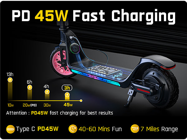 FanttikRide T10 Apex Electric Scooter for Kids 4.3-5.6 ft 200W Motor, LED Colorful Lights with Bluetooth Music Speaker, 7/10/12 MPH Digital Display,45W Fast Charging, Foldable E-Scooter