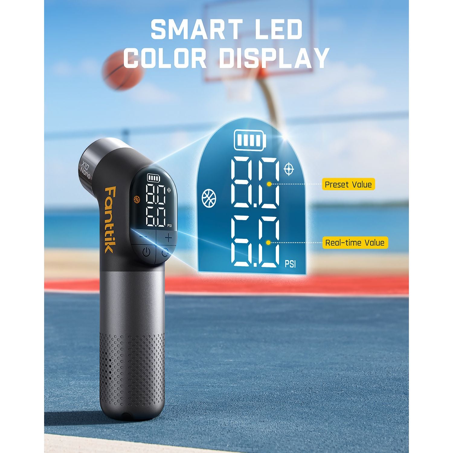 Fanttik X10 Nano Electric Ball Pump Inflation and Deflation, Ultra Fast Inflation with Precise Pressure Gauge, Ball Pump for Basketball, Soccer, Football, Volleyball (Max 19.9PSI)