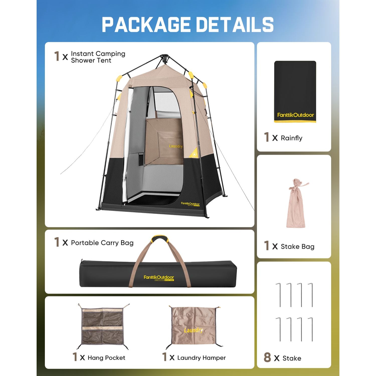 FanttikOutdoor Zeta A1 Pro Shower Tent, Instant Setup in 60 Seconds with Rainfly & Windproof, Portable with Carry Bag for Family Camping, Privacy Shelters Upgraded Ventilation