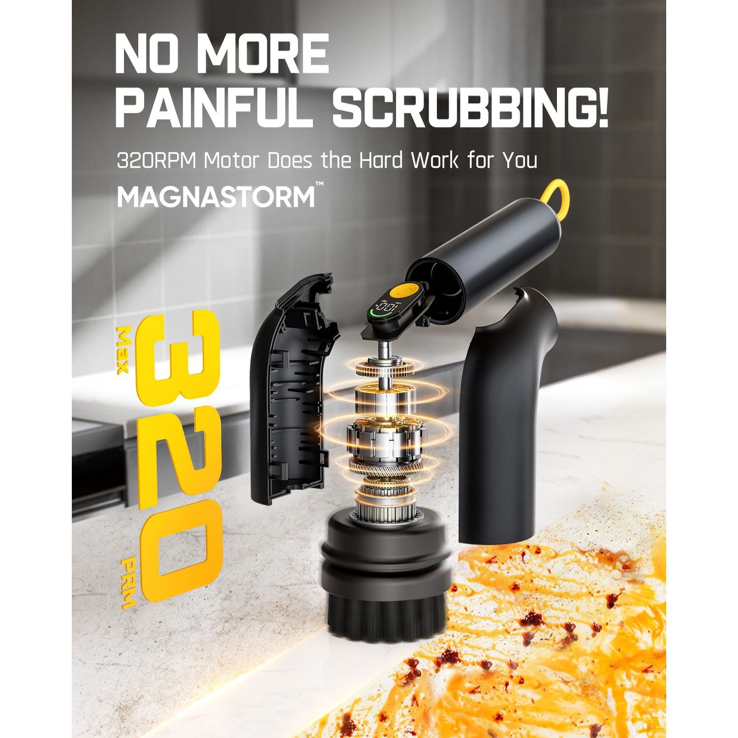 Fanttik G9 Handy Cordless MagnaStorm Electric Spin Scrubber, Dual-Speed Control with 5 Brush Heads, LED Display, IPX7 Waterproof, 2500mAh Battery with Type-C Charging, for Kitchen, Sink, Tile, Stove