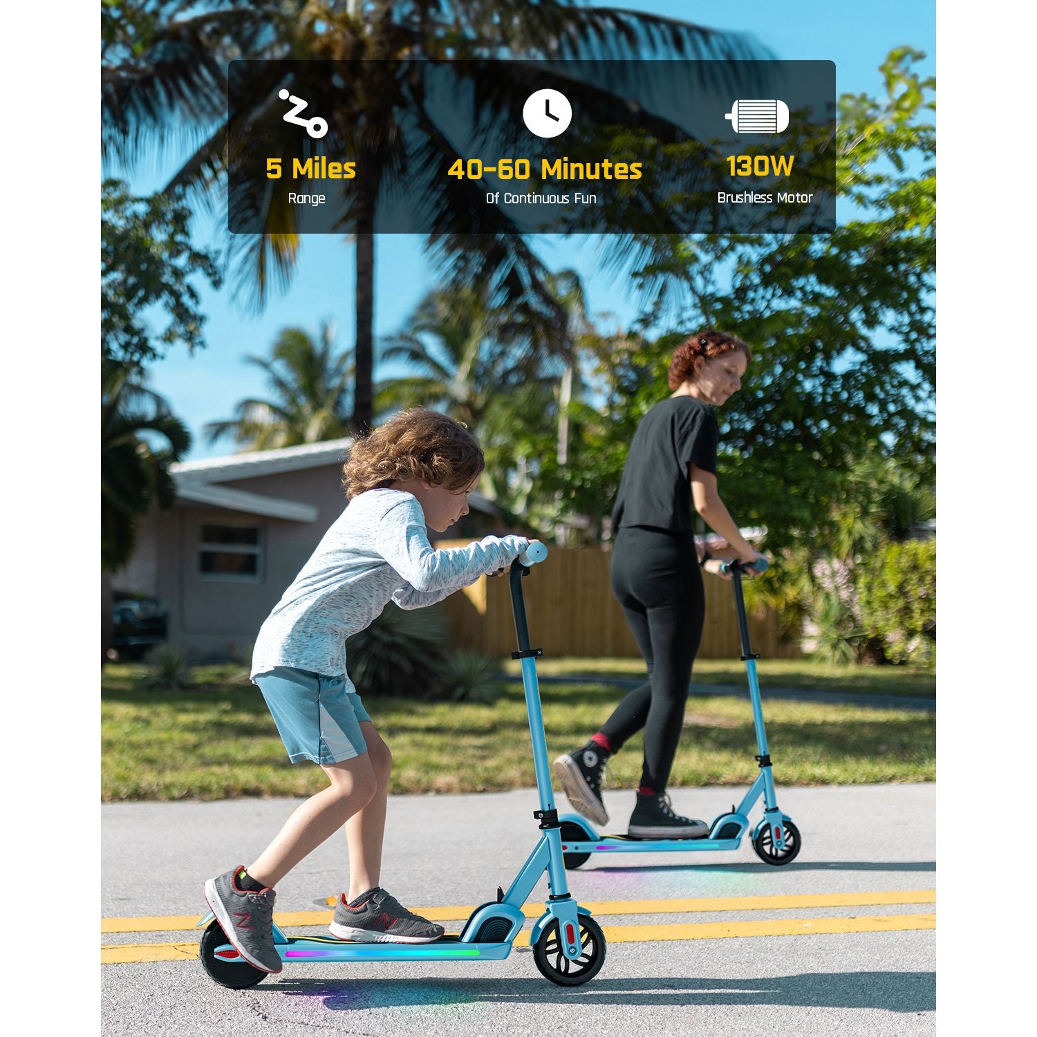 FanttikRide C9 Pro Electric Scooter for Kids Ages 8-12, Colorful Rainbow Lights, 5/8/10MPH, 5 Miles Range, LED Display, Adjustable Height, Foldable, Gifts for Boys and Girls up to 132 lbs