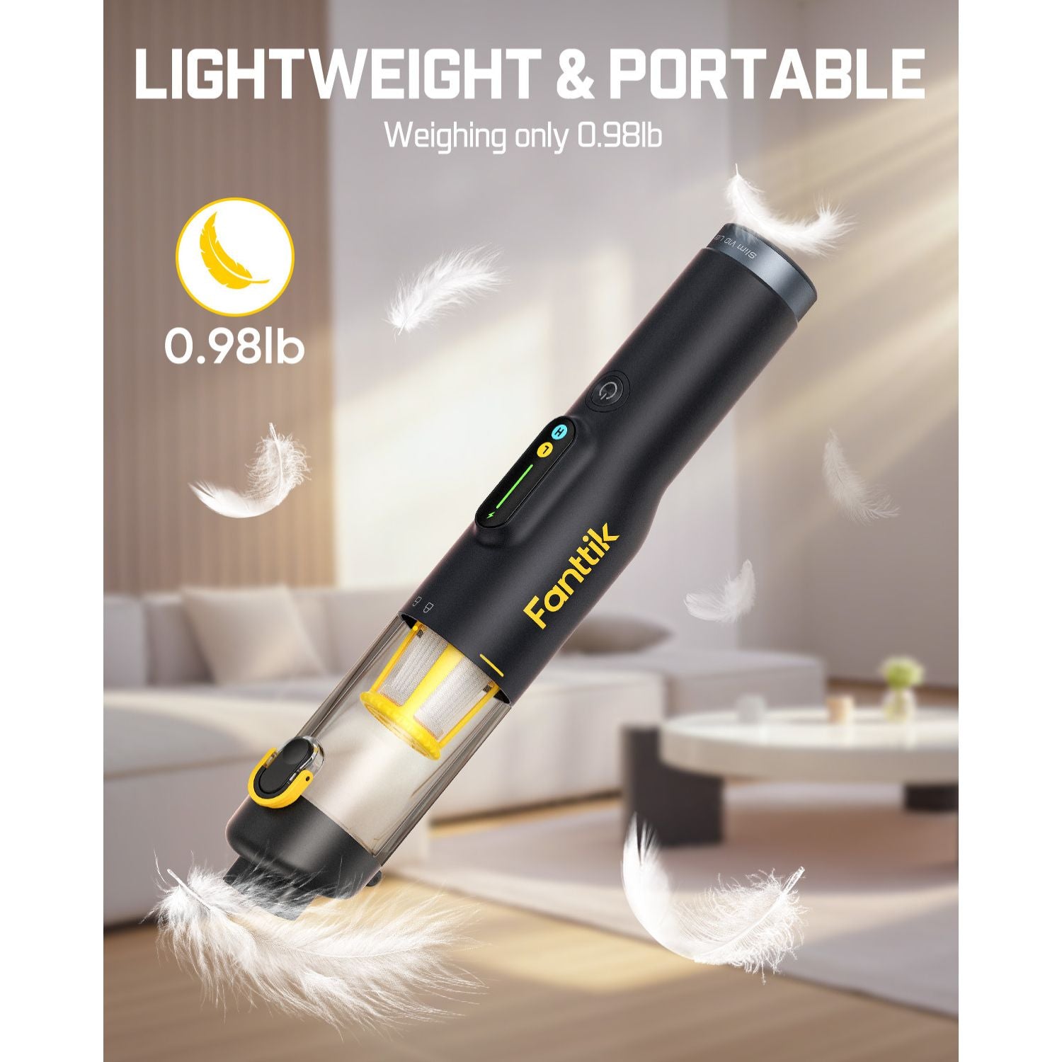 Fanttik Slim V10 Lite Cordless Handheld Vacuum, 0.98lb Lightweight with All-in-One Base Design, 12000Pa Suction & Smart LED Light, Portable Mini Vacuum Cleaner for Kitchen Table, Sofa, Car