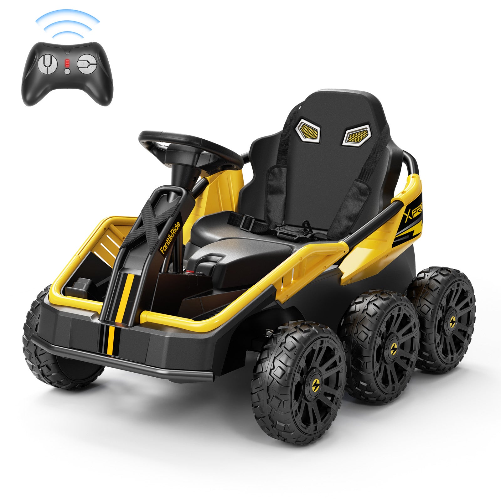 FanttikRide 24V Ride on Toys for Big Kids, 6 Eva Wheels UTV, 4x75W 5.9MPH Powerful Electric Car, 4WD/2WD Switch, Parent Remote, 4 Shock Absorbers, Ideal Gift for Kids Ages 3+