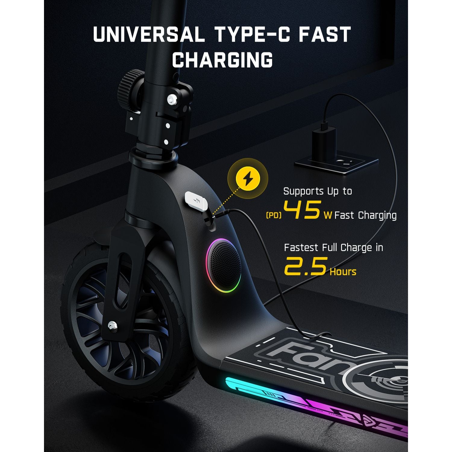 Fanttikride C10 Apex Electric Scooter for Kids,Bluetooth Music Speaker, LED Display, 5/8/10 MPH, 6.5 Miles Range, Height Adjustable, Type C Charging, Foldable Electric Scooter, 3.9-5.2 ft