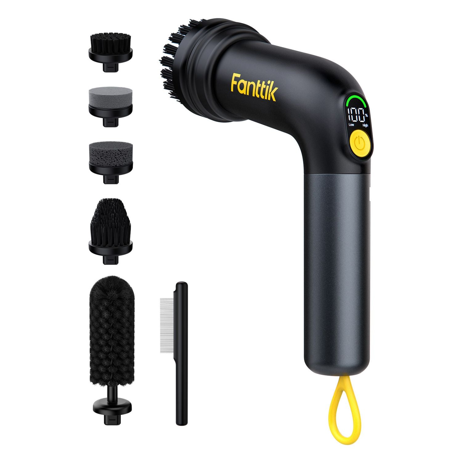 Fanttik G9 Handy Cordless MagnaStorm Electric Spin Scrubber, Dual-Speed Control with 5 Brush Heads, LED Display, IPX7 Waterproof, 2500mAh Battery with Type-C Charging, for Kitchen, Sink, Tile, Stove