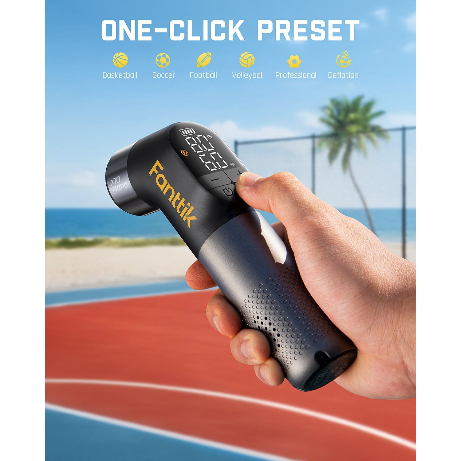 Fanttik X10 Nano Electric Ball Pump Inflation and Deflation, Ultra Fast Inflation with Precise Pressure Gauge, Ball Pump for Basketball, Soccer, Football, Volleyball (Max 19.9PSI)
