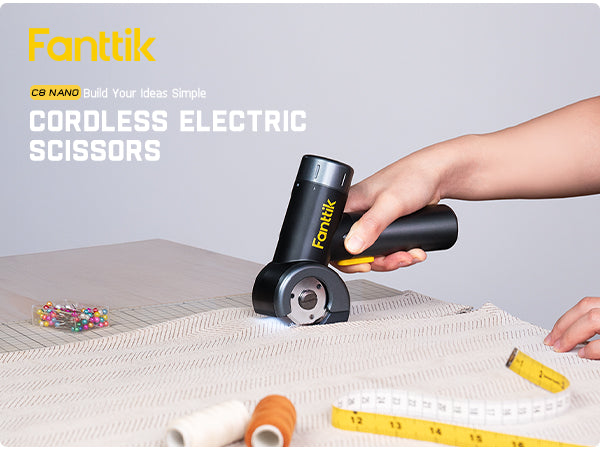 Fanttik C8 Nano 3.7V Cordless Electric Scissors with LED Display, Rechargeable Cardboard Cutter with 2 Blades, Quick Blade Replacement, LED Light, for Cardboard Carpet Leather Plastic