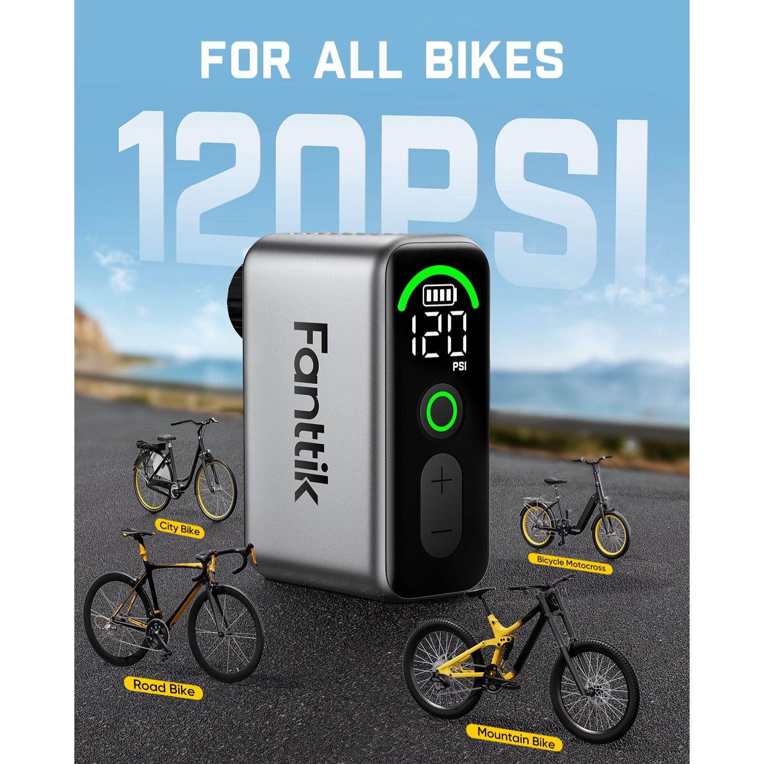 Fanttik X10 Ace Tiny Mini Bike Pump, 120 PSI Compact Air Pump with Presta and Schrader Valve, Fast Inflate Bicycle Pump for Road Bike