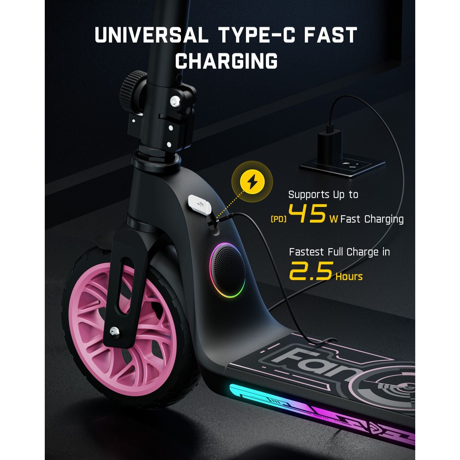 Fanttikride C10 Apex Electric Scooter for Kids,Bluetooth Music Speaker, LED Display, 5/8/10 MPH, 6.5 Miles Range, Height Adjustable, Type C Charging, Foldable Electric Scooter, 3.9-5.2 ft