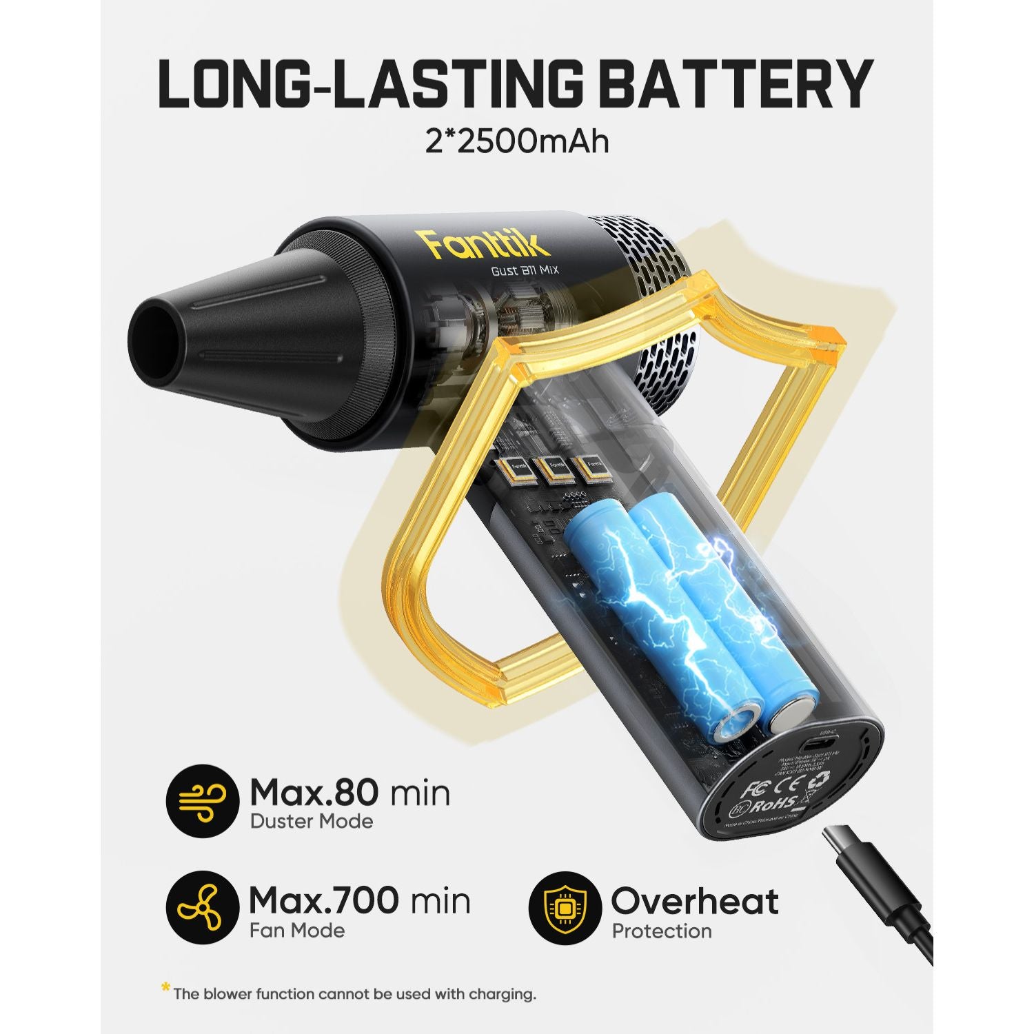 Fanttik Gust B11 Mix 2-in-1 Electric Air Duster & Fan, Dust Blower, 110000RPM Brushless Motor, Compressed Air Duster, 100 Stepless Gears, One-tap Booster, Electric Duster for PC, Electronics, Outdoor