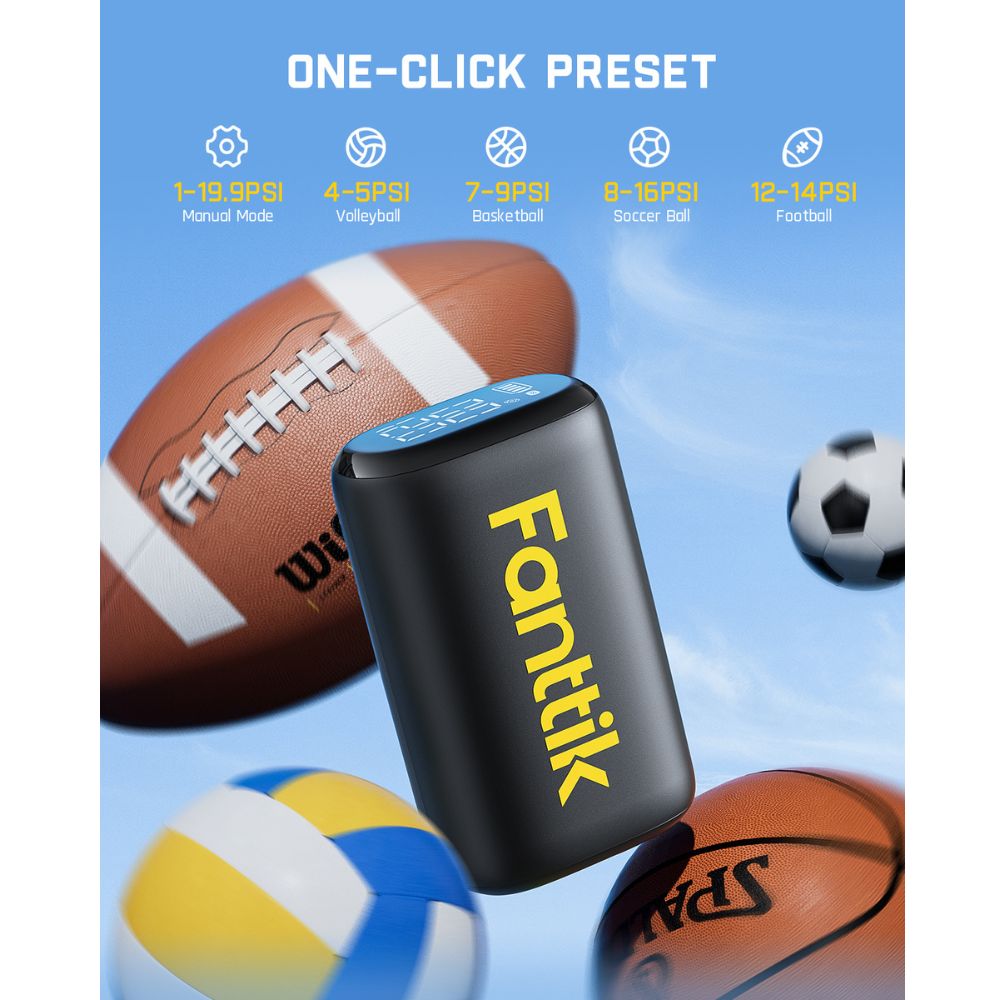 Fanttik X9 Nano Electric Ball Pump for Sports Balls, Portable Fast Inflation with Precise Pressure Gauge and LED Display, Perfect for Football, Soccer, Basketball, Volleyball, Includes Needle