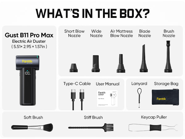 Fanttik Gust B11 Pro Max Electric Air Duster, 150000RPM Brushless Motor, Compressed Air Duster, 100 Gears Adjustable, One-tap Booster, 28.08Wh Rechargeable Battery, Electric Duster for PC, Car, House