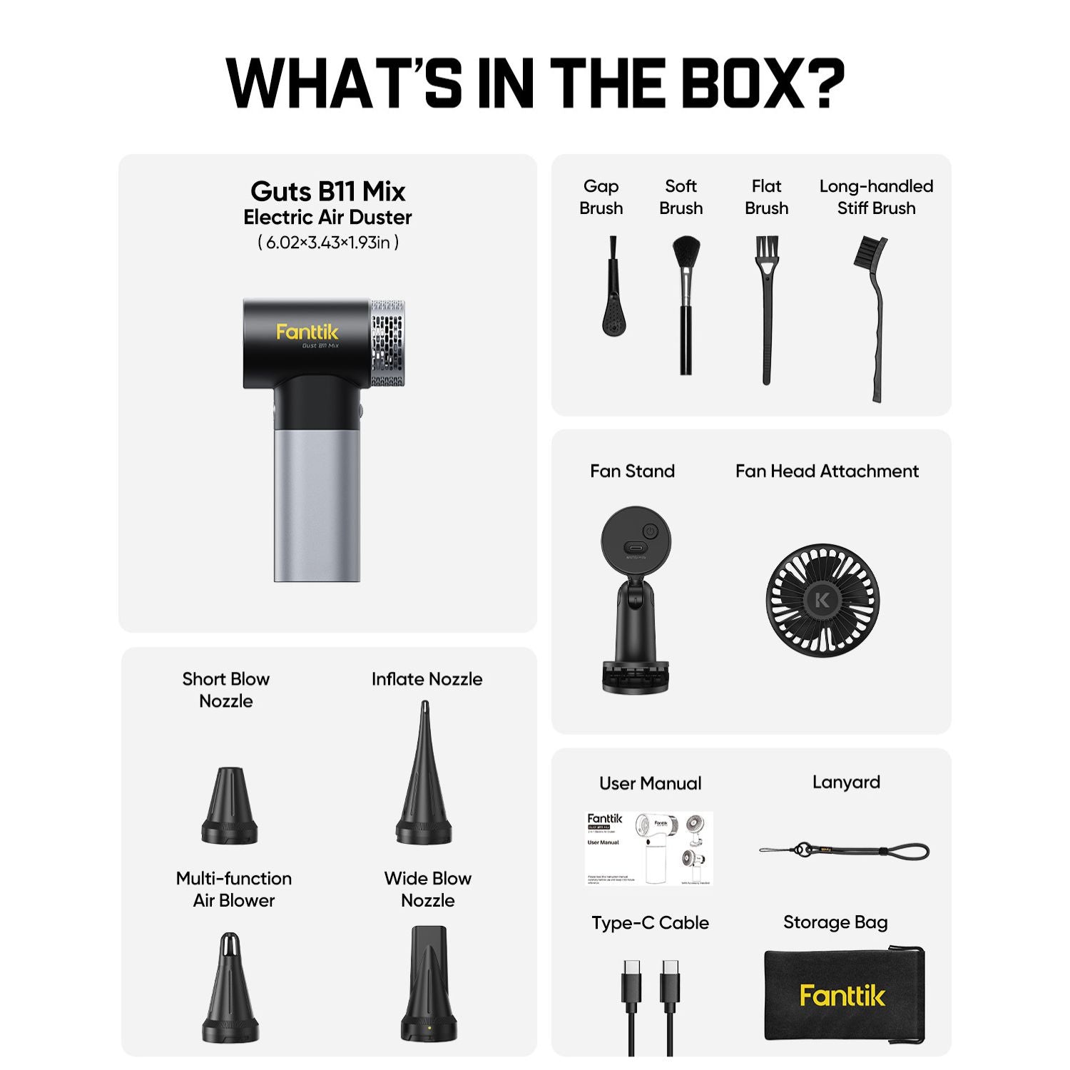 Fanttik Gust B11 Mix 2-in-1 Electric Air Duster & Fan, Dust Blower, 110000RPM Brushless Motor, Compressed Air Duster, 100 Stepless Gears, One-tap Booster, Electric Duster for PC, Electronics, Outdoor