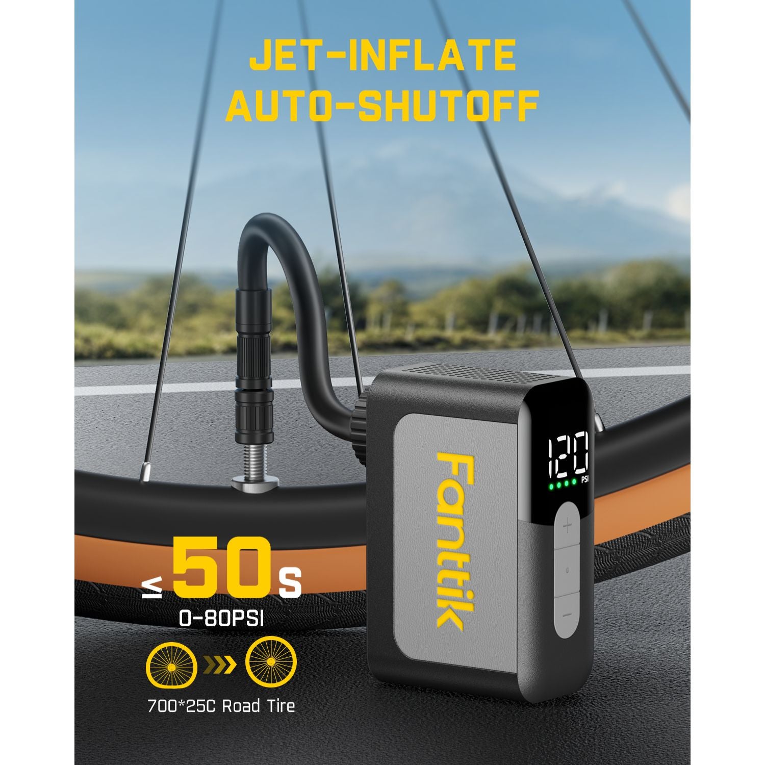 Fanttik X10 Ace Mini Tiny Bicycle Pump with Gauge, 120PSI Electric Bike Pump with Presta and Schrader Valve, Auto Stop, Fast Inflation for Road Bike, MTB, Bicycle Motocross, E-Bike