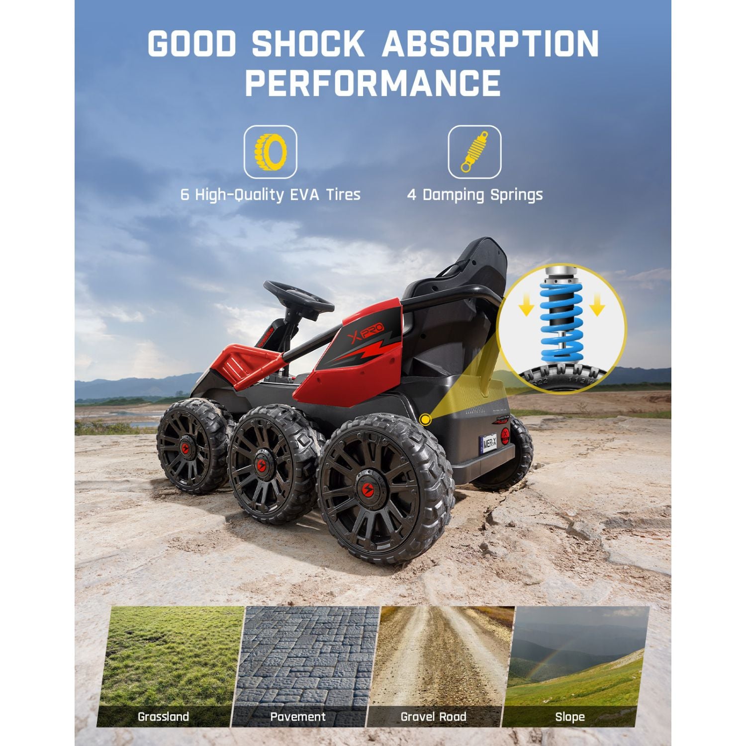 FanttikRide 24V Ride on Toys for Big Kids, 6 Eva Wheels UTV, 4x75W 5.9MPH Powerful Electric Car, 4WD/2WD Switch, Parent Remote, 4 Shock Absorbers, Ideal Gift for Kids Ages 3+