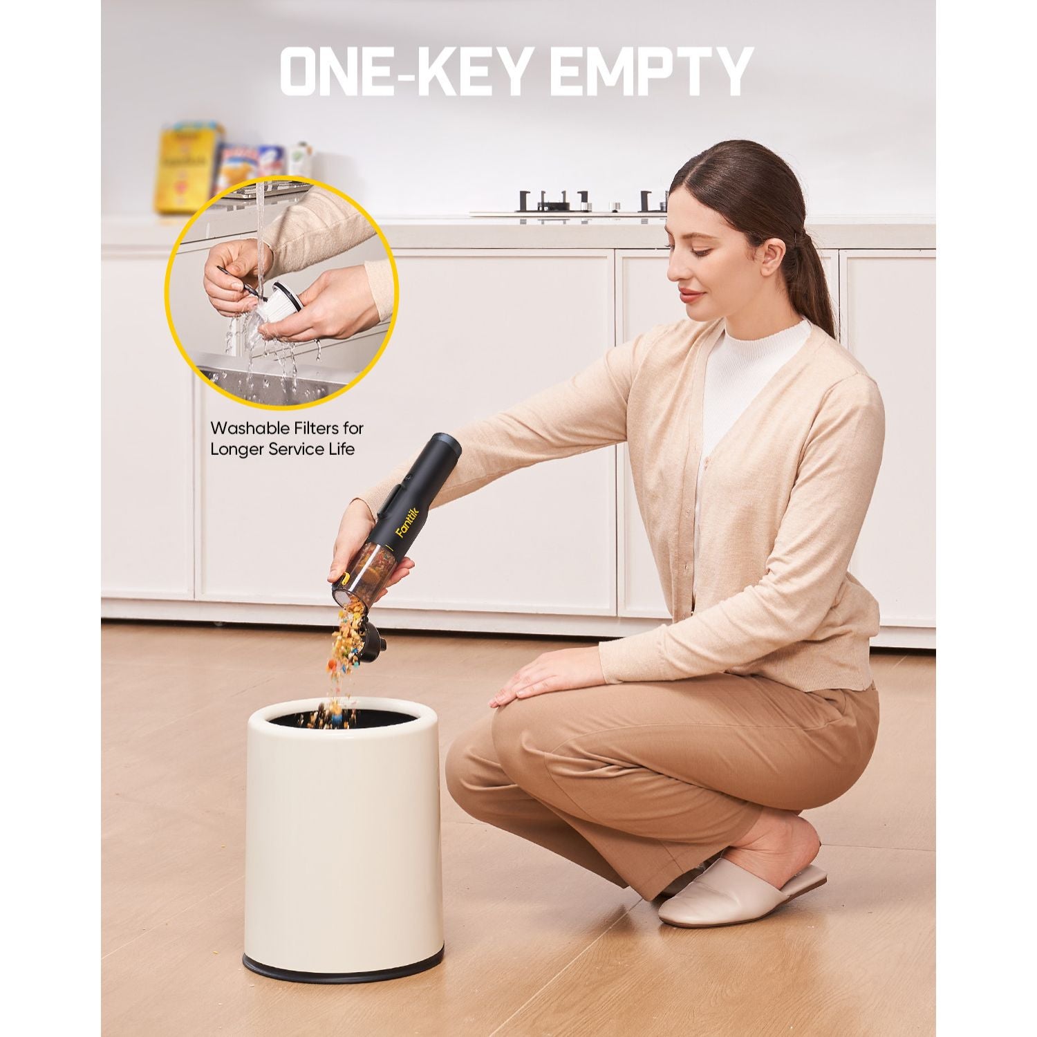 Fanttik Slim V10 Lite Cordless Handheld Vacuum, 0.98lb Lightweight with All-in-One Base Design, 12000Pa Suction & Smart LED Light, Portable Mini Vacuum Cleaner for Kitchen Table, Sofa, Car