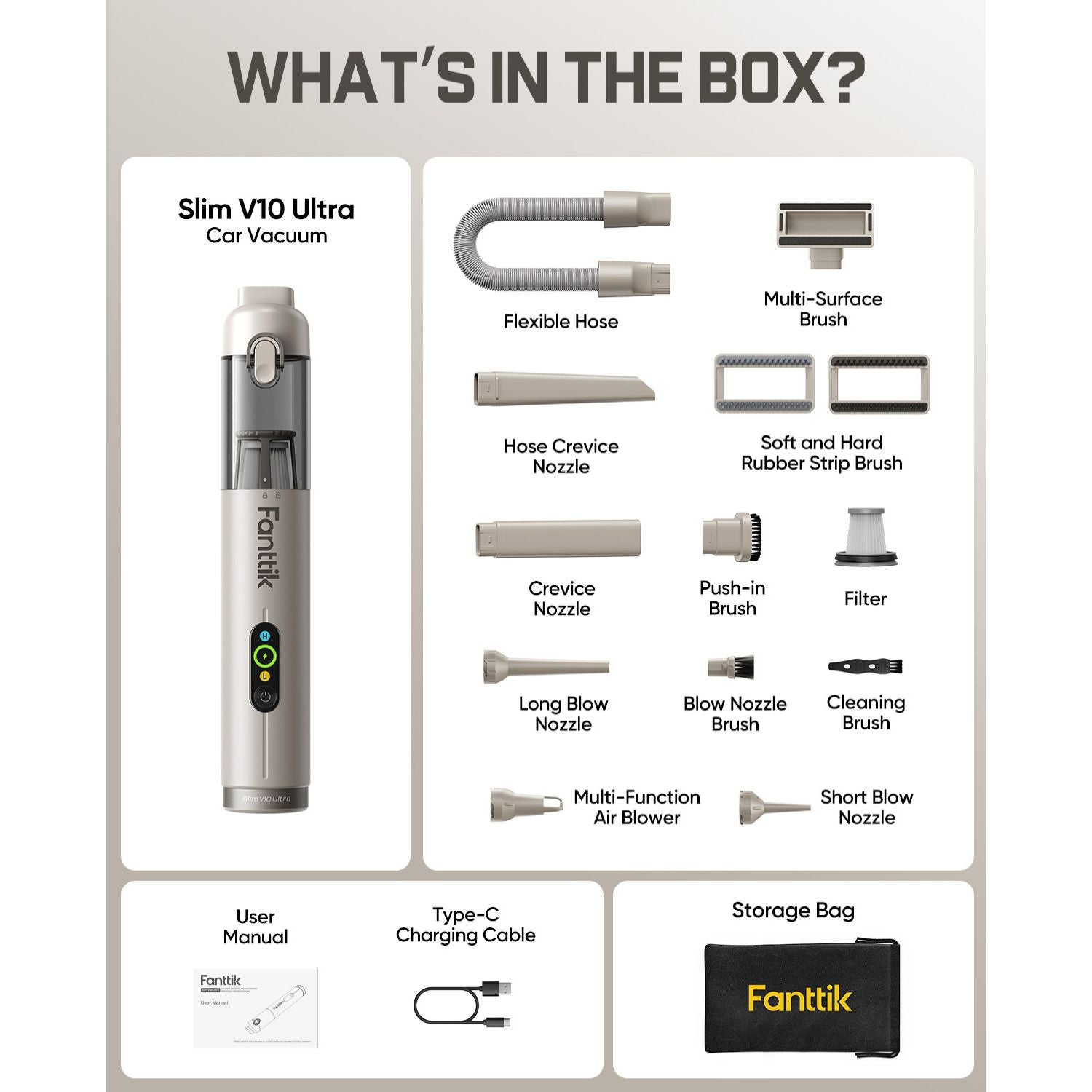 Fanttik Slim V10 Ultra Cordless Car Vacuum - 4-in-1 Versatility