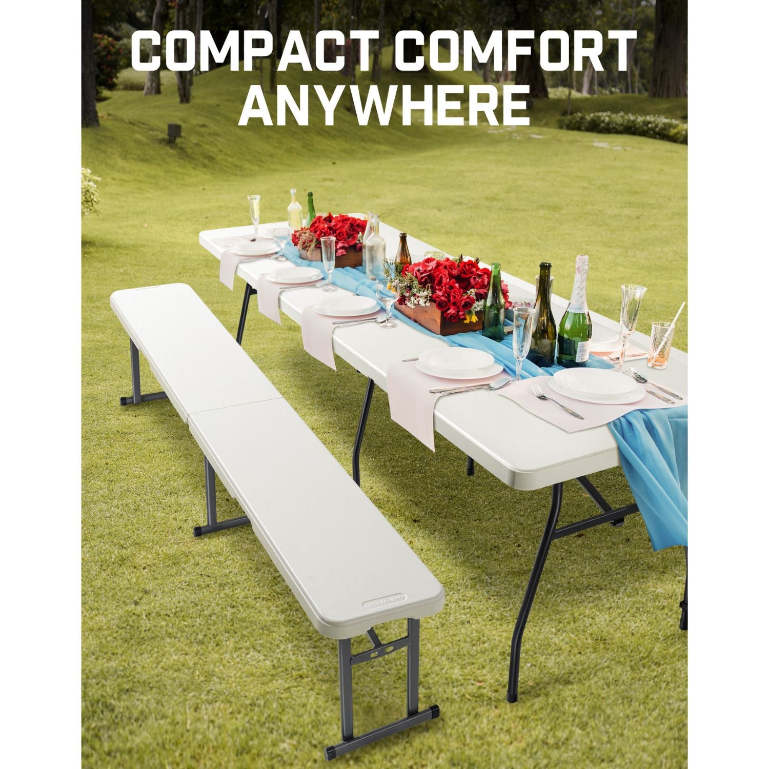 FanttikOutdoor 6ft Plastic Folding Bench with Safety Lock Carrying Handle, Portable Indoor Outdoor Bench for Party, Dining, Camping, Garden, Soccer Activities, No Assembly, 1 Pack, White Zeta I6 Pro