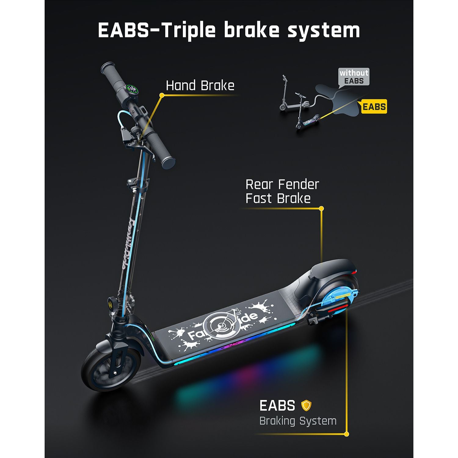 anttikRide T10 Apex Electric Scooter for Kids 4.3-5.6 ft 200W Motor, LED Colorful Lights with Bluetooth Music Speaker, 7/10/12 MPH Digital Display,45W Fast Charging, Foldable E-Scooter