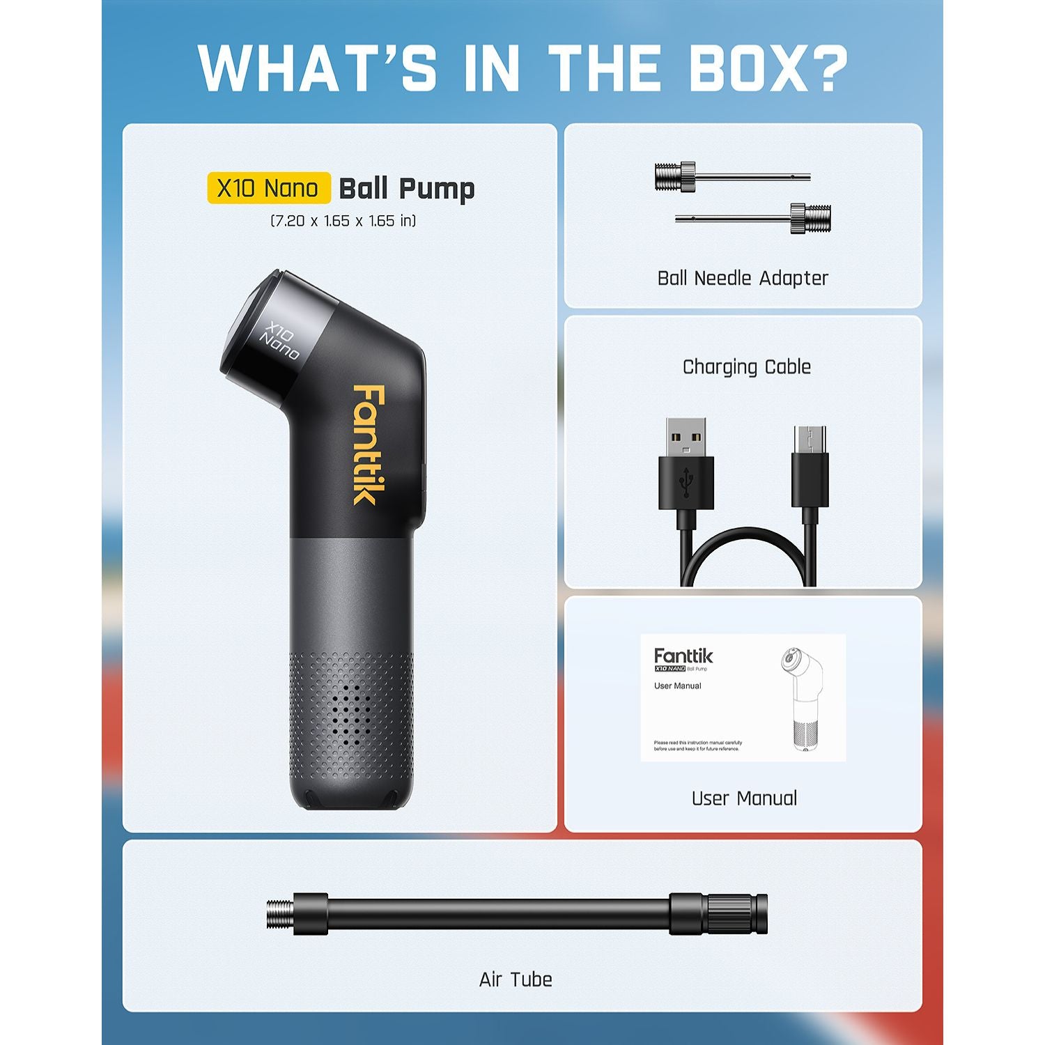 Fanttik X10 Nano Electric Ball Pump Inflation and Deflation, Ultra Fast Inflation with Precise Pressure Gauge, Ball Pump for Basketball, Soccer, Football, Volleyball (Max 19.9PSI)