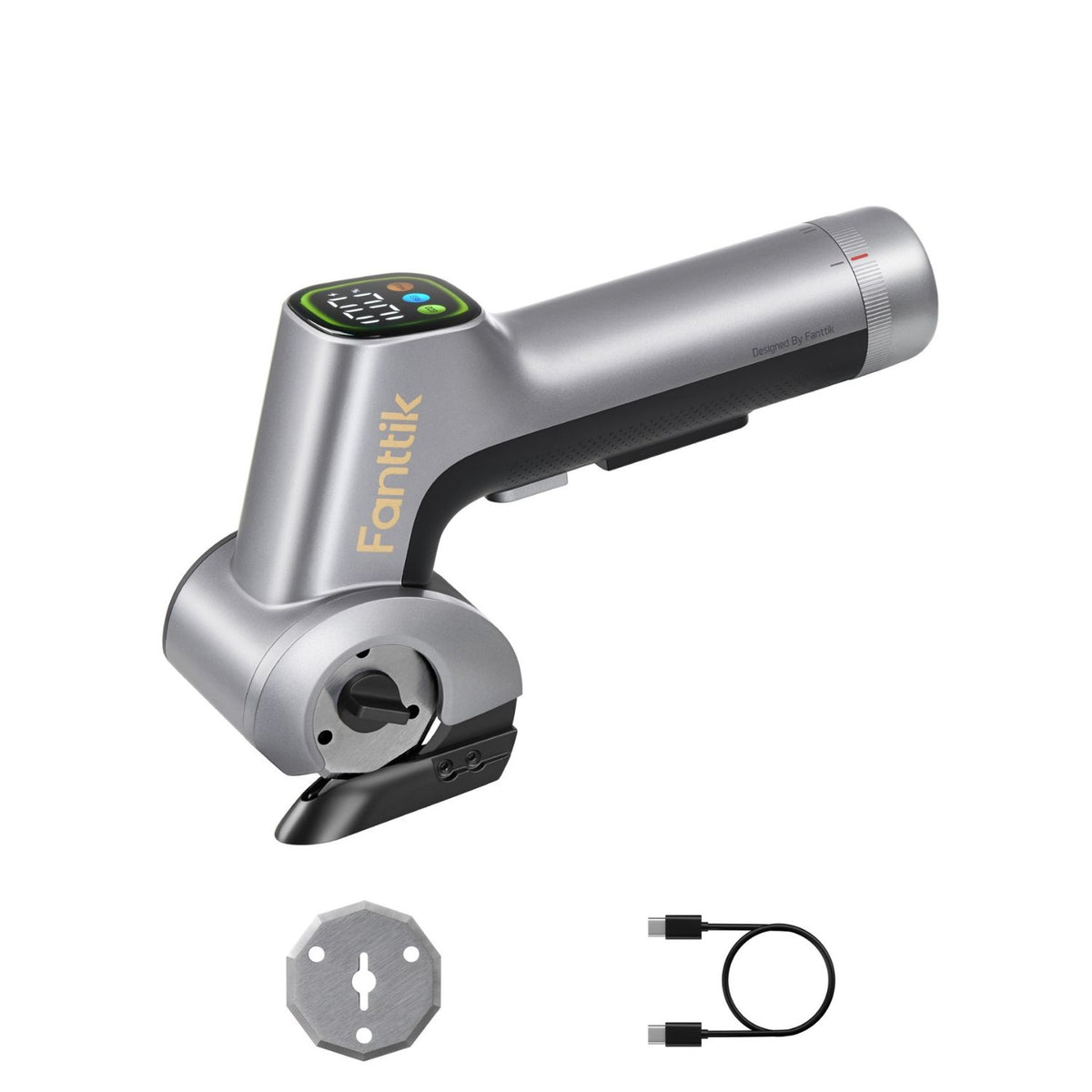 Fanttik C11 Ultra cordless electric rotary cutter with spare SK2 blade and USB-C cable, rechargeable electric scissors for cardboard fabric leather DIY crafts