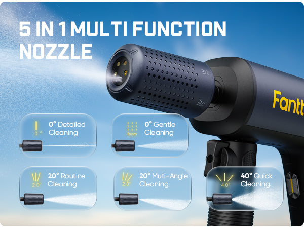 Fanttik NB10 Flip Portable Pressure Washer Gun, Foldable Cordless Pressure Washer Sprayer, Multi-Scenario Compatibility, 5-in-1 Nozzle, HD LED Display and Type-C Charging, for Patio, Camping, Bicycles